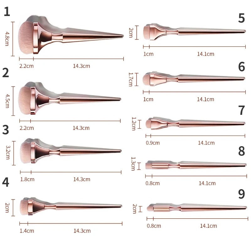 Make-Up Blend Pinsel Rosé Gold (9 Stk.) inkl. Pinselreinigungs-Station