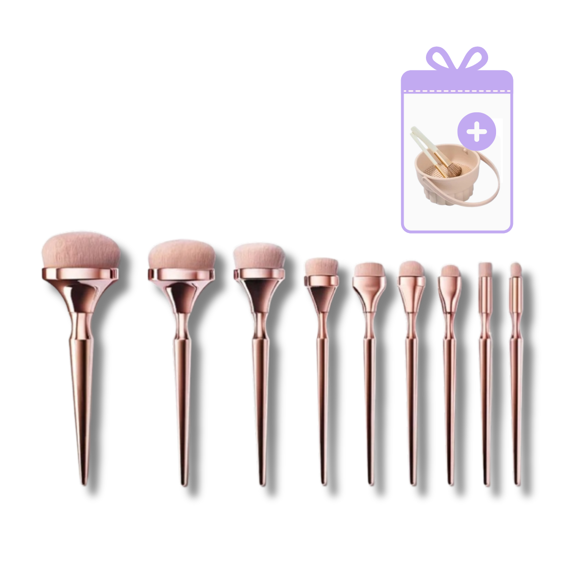 Make-Up Blend Pinsel Rosé Gold (9 Stk.) inkl. Pinselreinigungs-Station