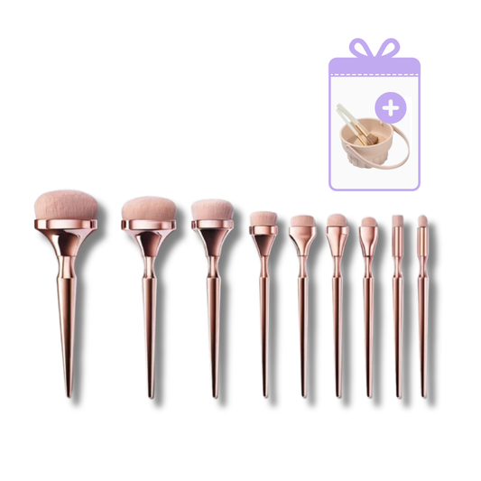 Make-Up Blend Pinsel Rosé Gold (9 Stk.) inkl. Pinselreinigungs-Station