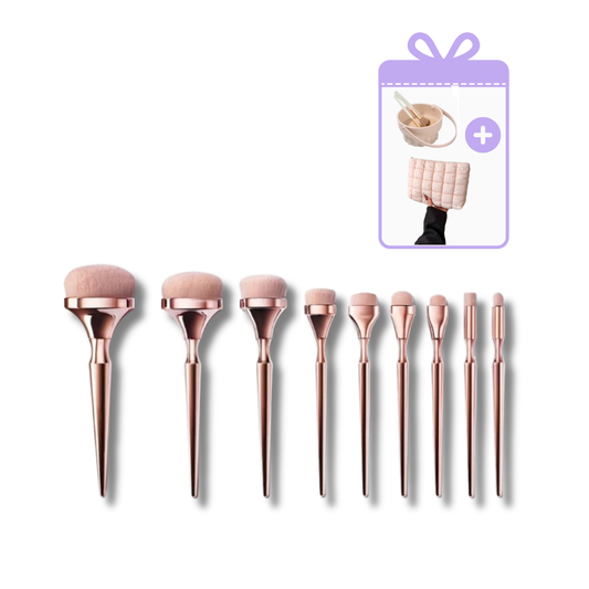 Make-Up Blend Pinsel Rosé Gold (9 Stk.) inkl. Pinselreinigungs-Station & Necessaire